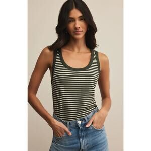 Z Supply Elin Stripe Rib Tank - Dark Agave NWT SIZE XS S M